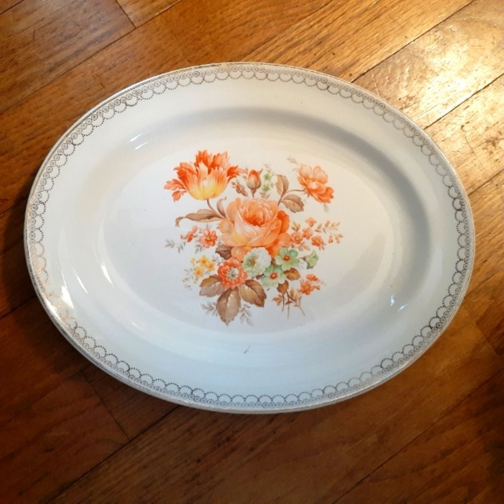 Century by Salem mid-century 23 k gold trim serving turkey platter plate dish